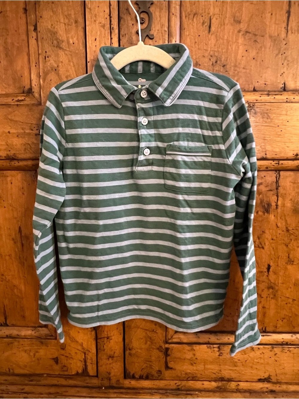 Oso & Me - Long-Sleeve Green Stripe Polo Top - Kids